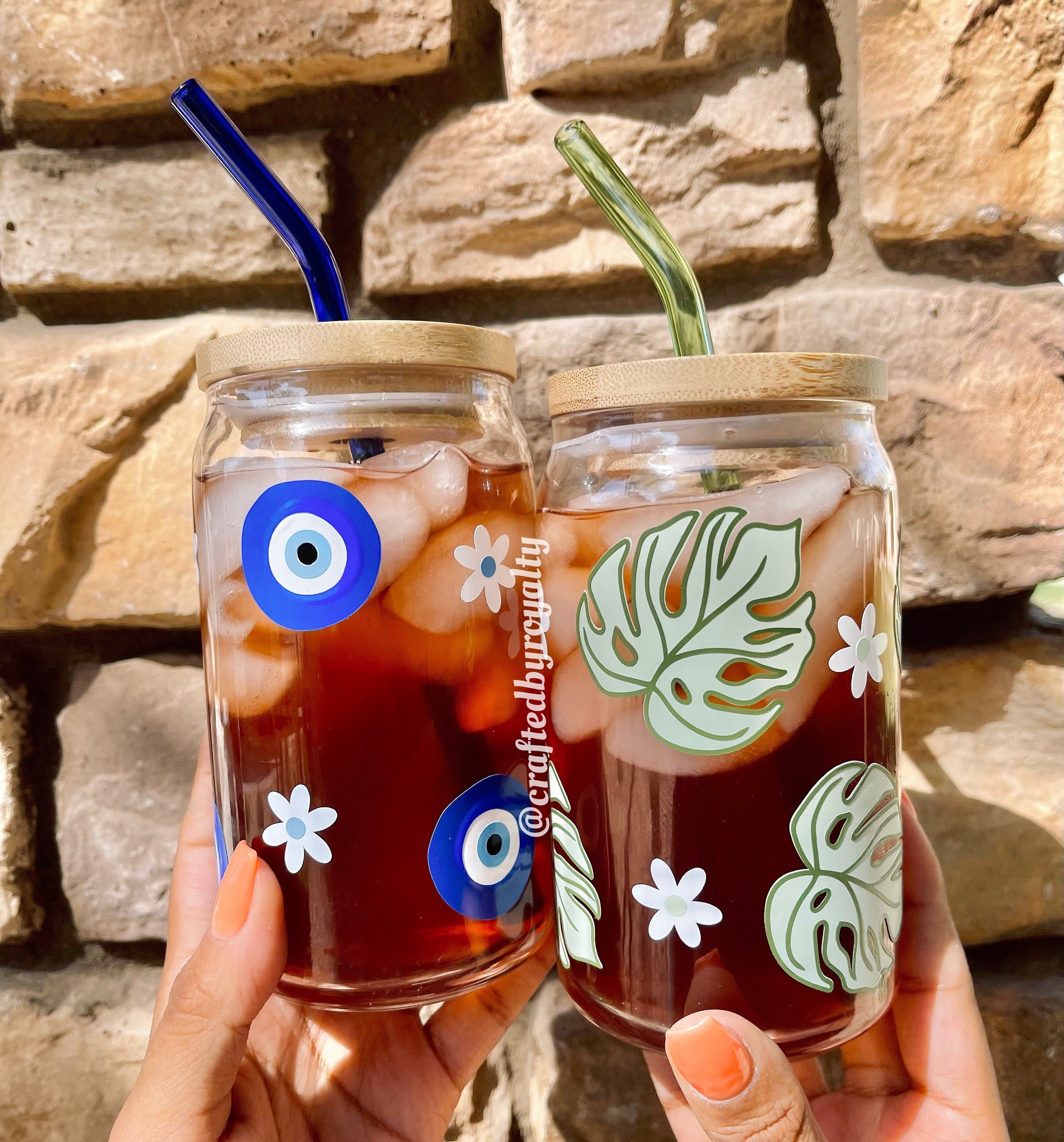 Evil Eye Beer Can Glass | Boho Coffee Glass | Aesthetic Coffee Glass | 16 OZ