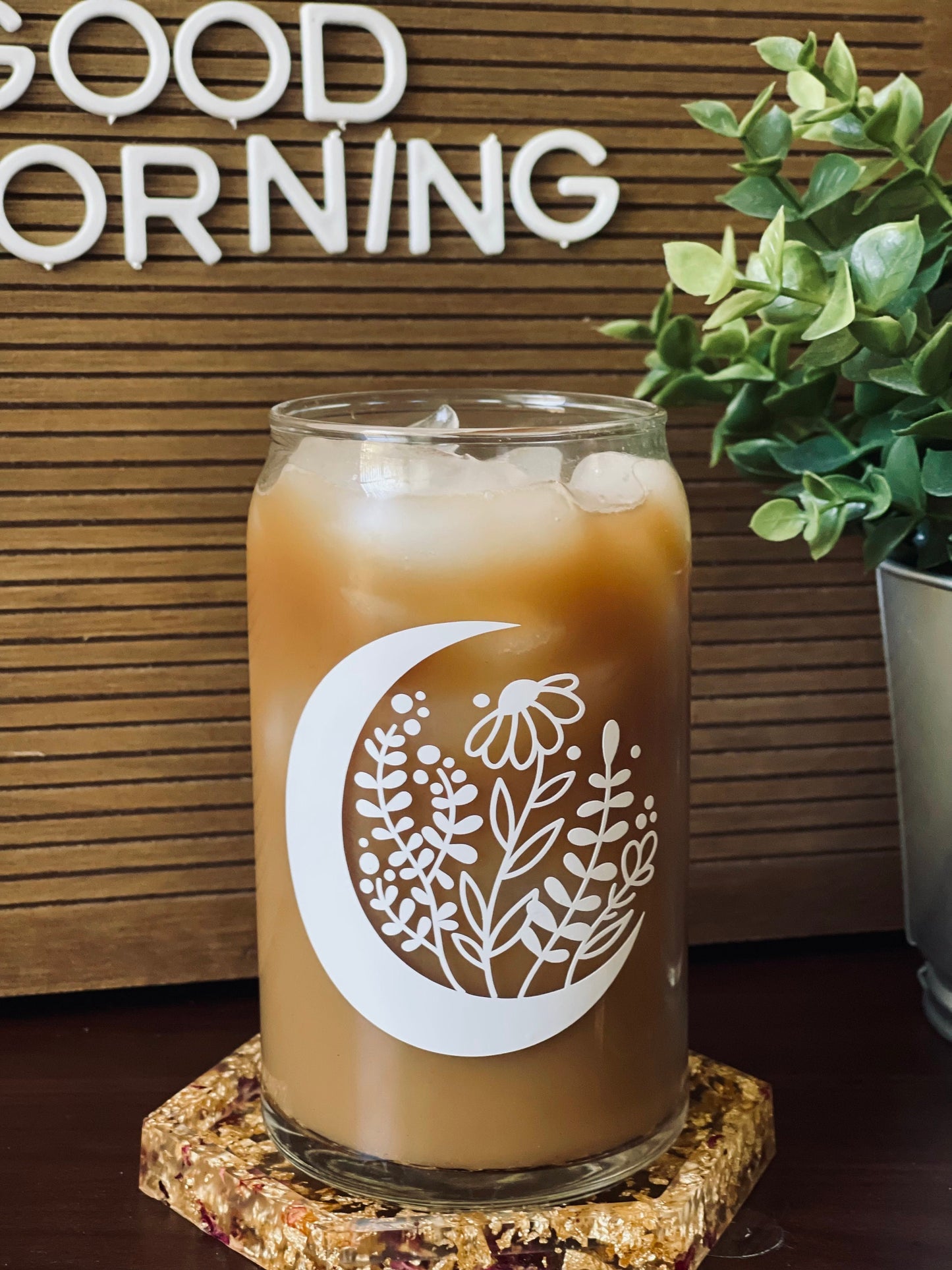 Floral Moon Iced Coffee Can I Floral Moon Glass Can Cup