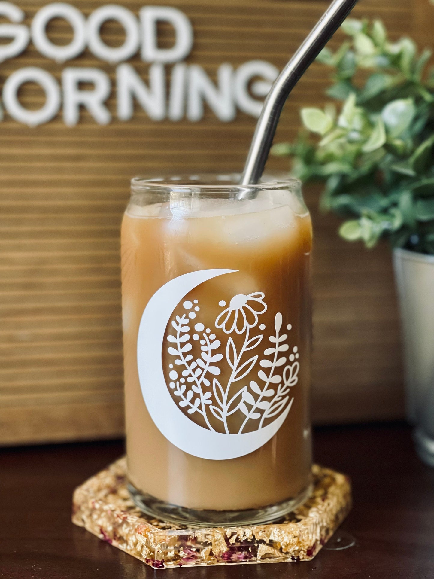 Floral Moon Iced Coffee Can I Floral Moon Glass Can Cup