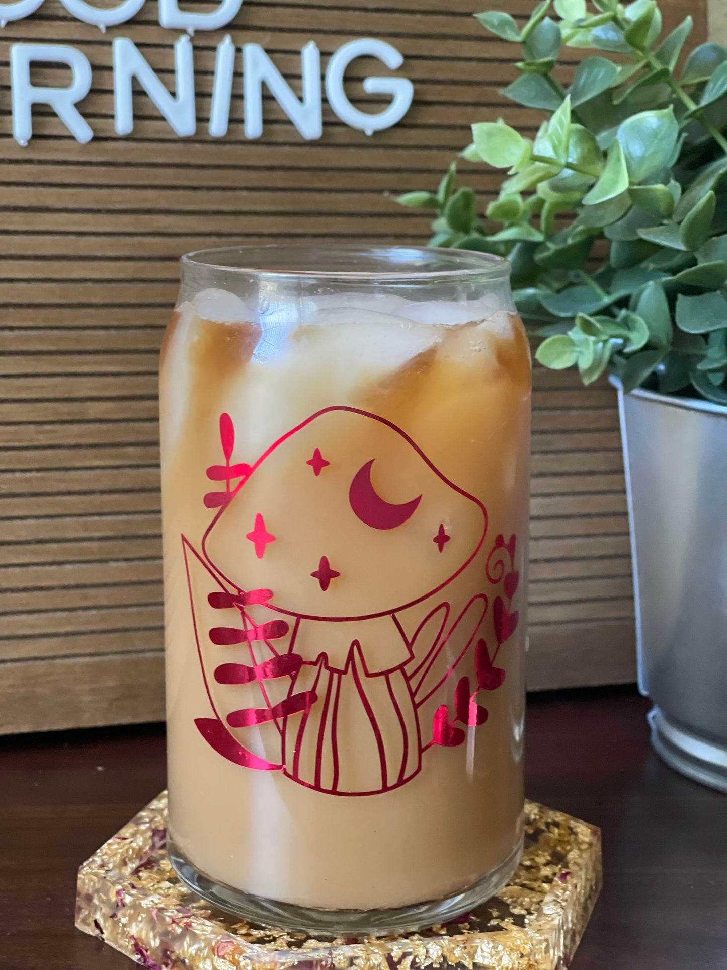 Floral Mushroom Iced Coffee Can I Floral Glass Can Cup