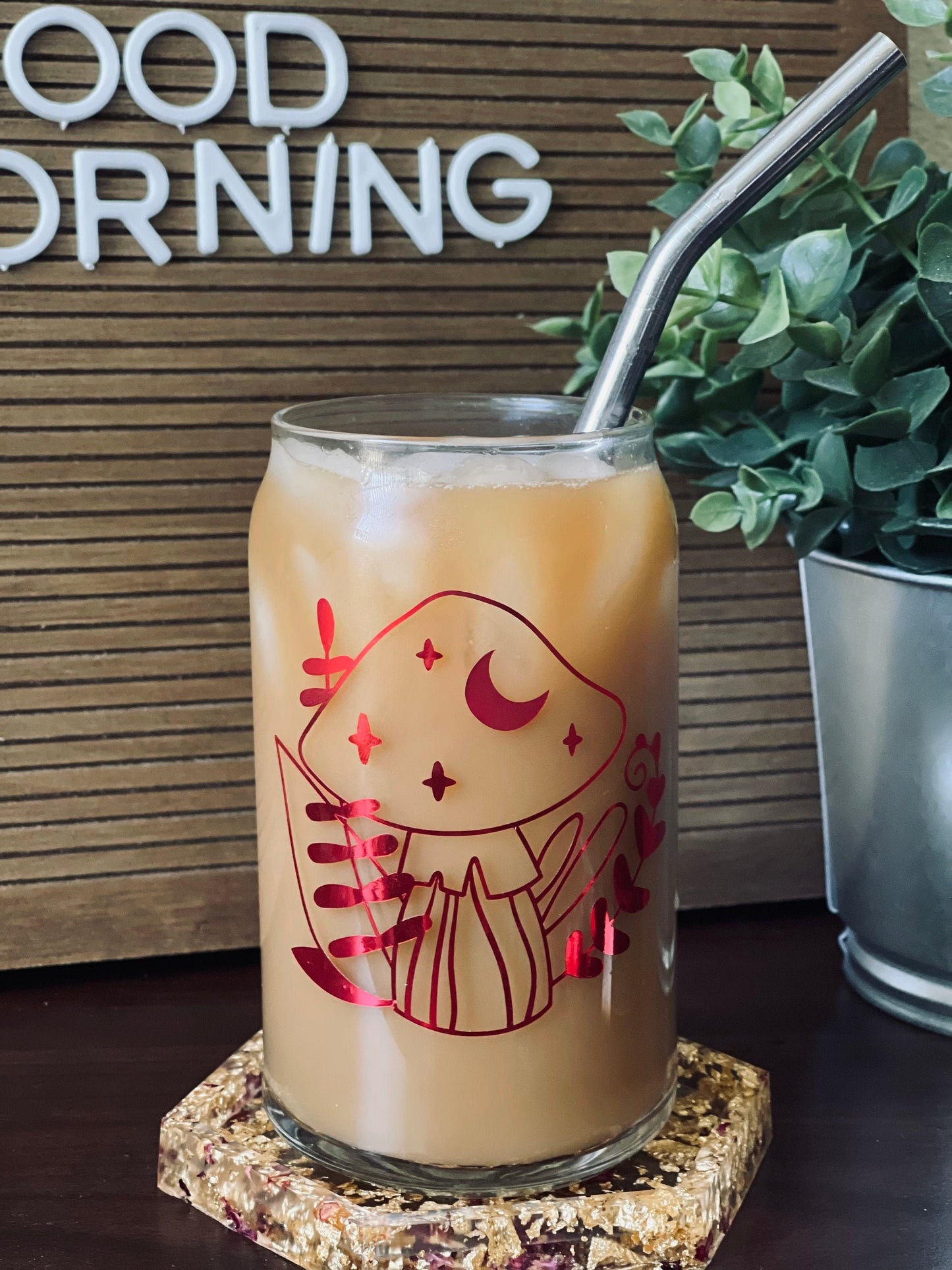 Floral Mushroom Iced Coffee Can I Floral Glass Can Cup