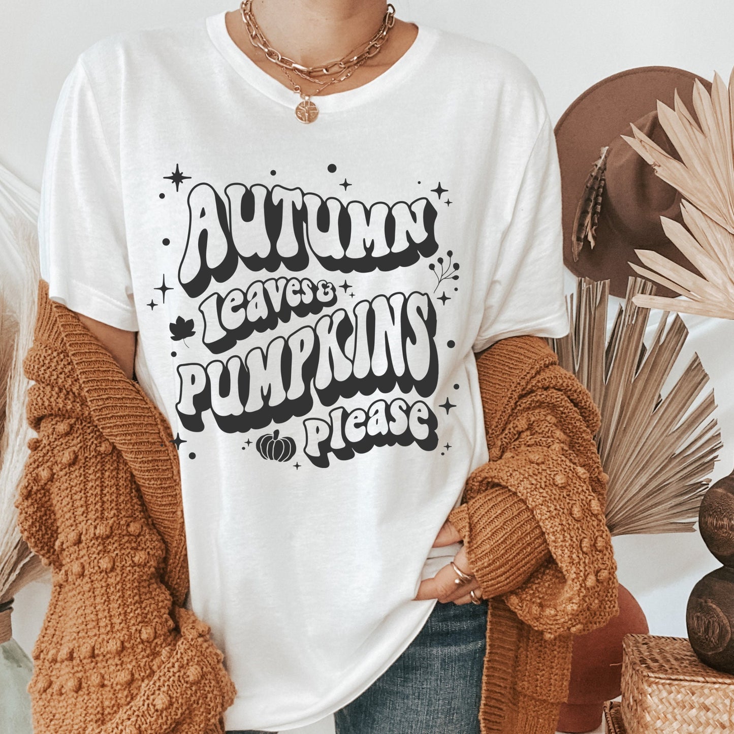 Autumn Leaves and Pumpkins Please T-shirt