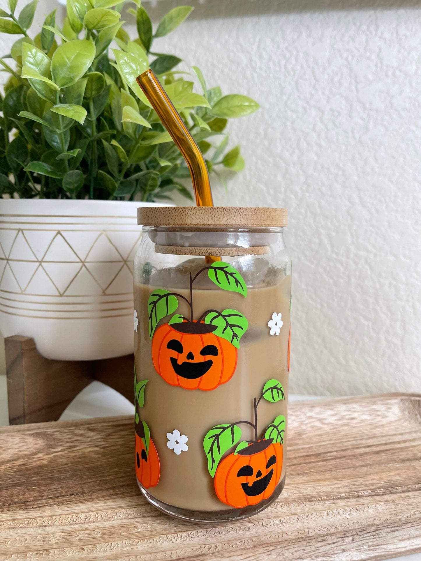 Spooky Pumpkin Coffee Glass | Pumpkin Beer Can Glass | Fall Coffee Glass | Pumpkin Iced Coffee Glass | Spooky Cup I Halloween Beer Can Glass